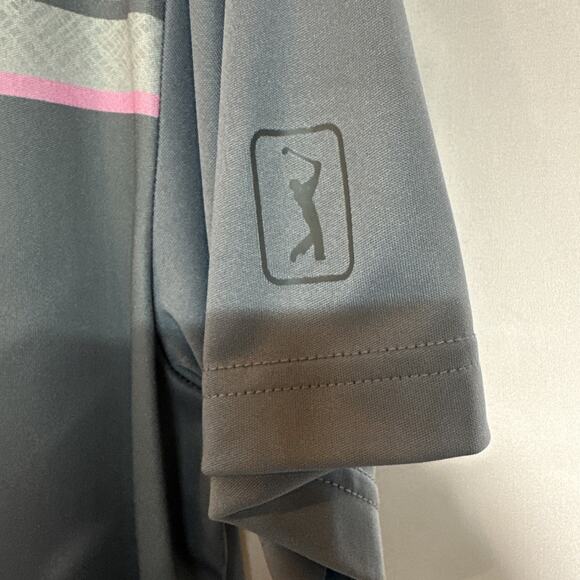 PGA Tour Pro Series Golf Polo Men’s Size Large Grey Striped - Picture 3 of 7